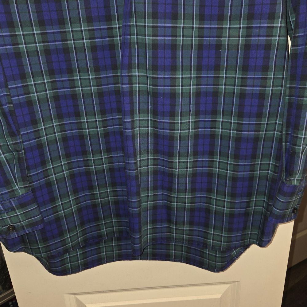 Land's End Green & Navy Plaid Women's Quarter Button Pullover Blouse - Picture 7 of 11